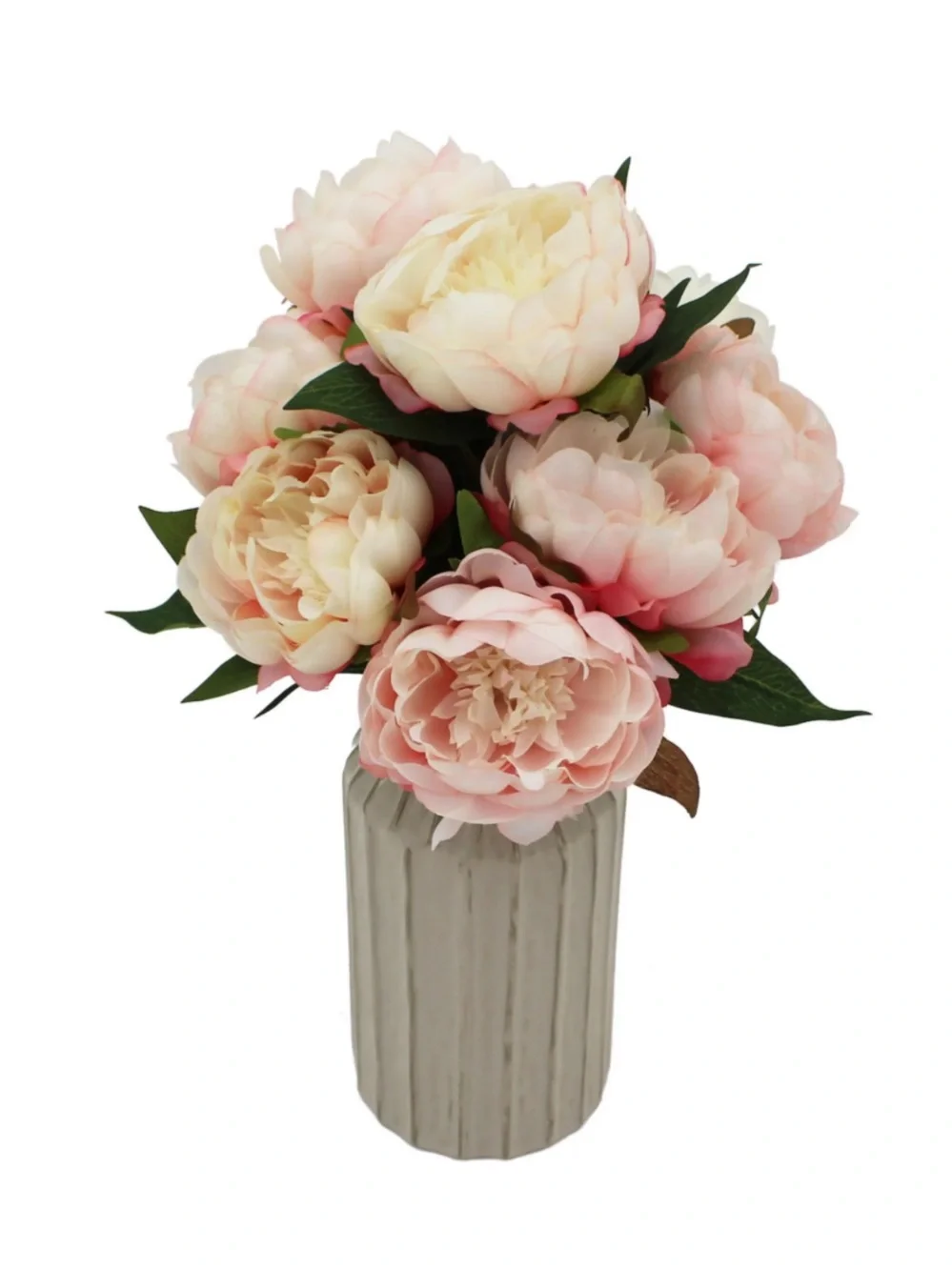 Faux pink Peonies in stoneware vase